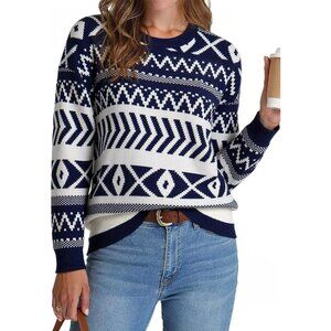 Women's Knit Crewneck Sweater Large Fall Casual Chic Cozy Pullover